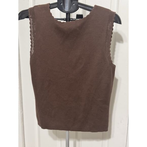 Apostrophe Brown Sleeveless Scoopneck Knit Tank Top Size Large - Picture 2 of 6